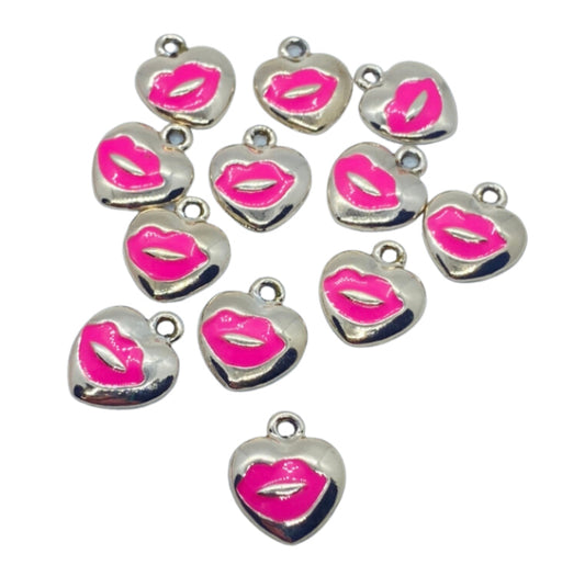 Heart With Pink Lips Charms