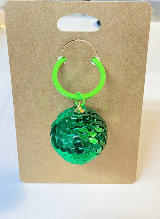 Green Sequins Ball Keychain