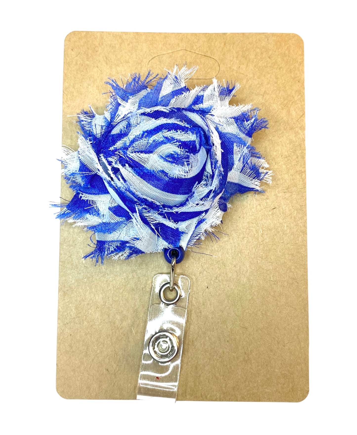 Blue and White Flower Name Badge Reel