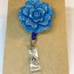 Blue Rhinestone Flower Name Badge Reel