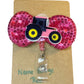 Pink Tractor Sequins Bow Name Badge Reel