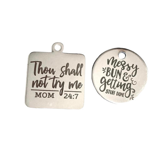Stainless Steel Quote Charms Set of Two