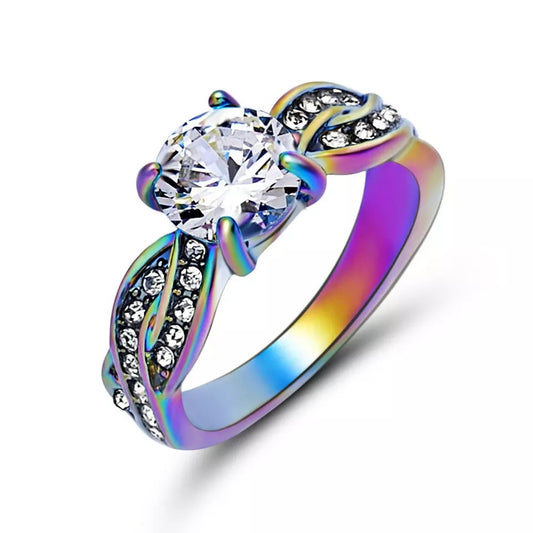 Clear Cubic Zirconia Rainbow Band Fashion Ring