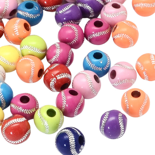 12mm Multicolor Baseball Acrylic Beads